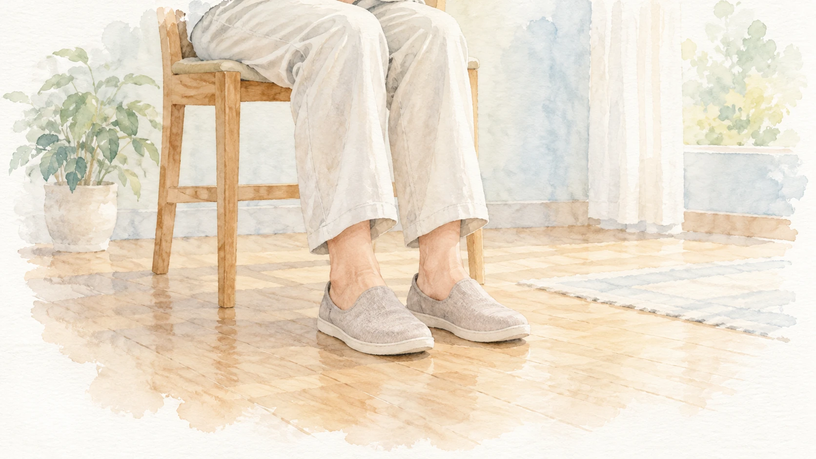 膝から下の脚と足元を描いた水彩の説明用イメージ