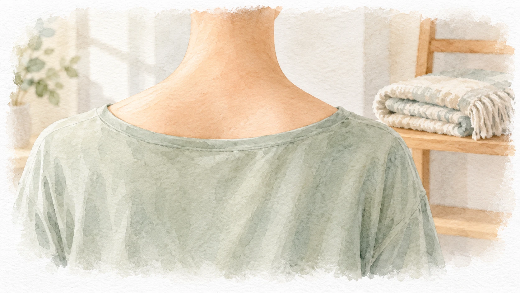 首から肩とブランケットを描いた水彩の説明用イメージ